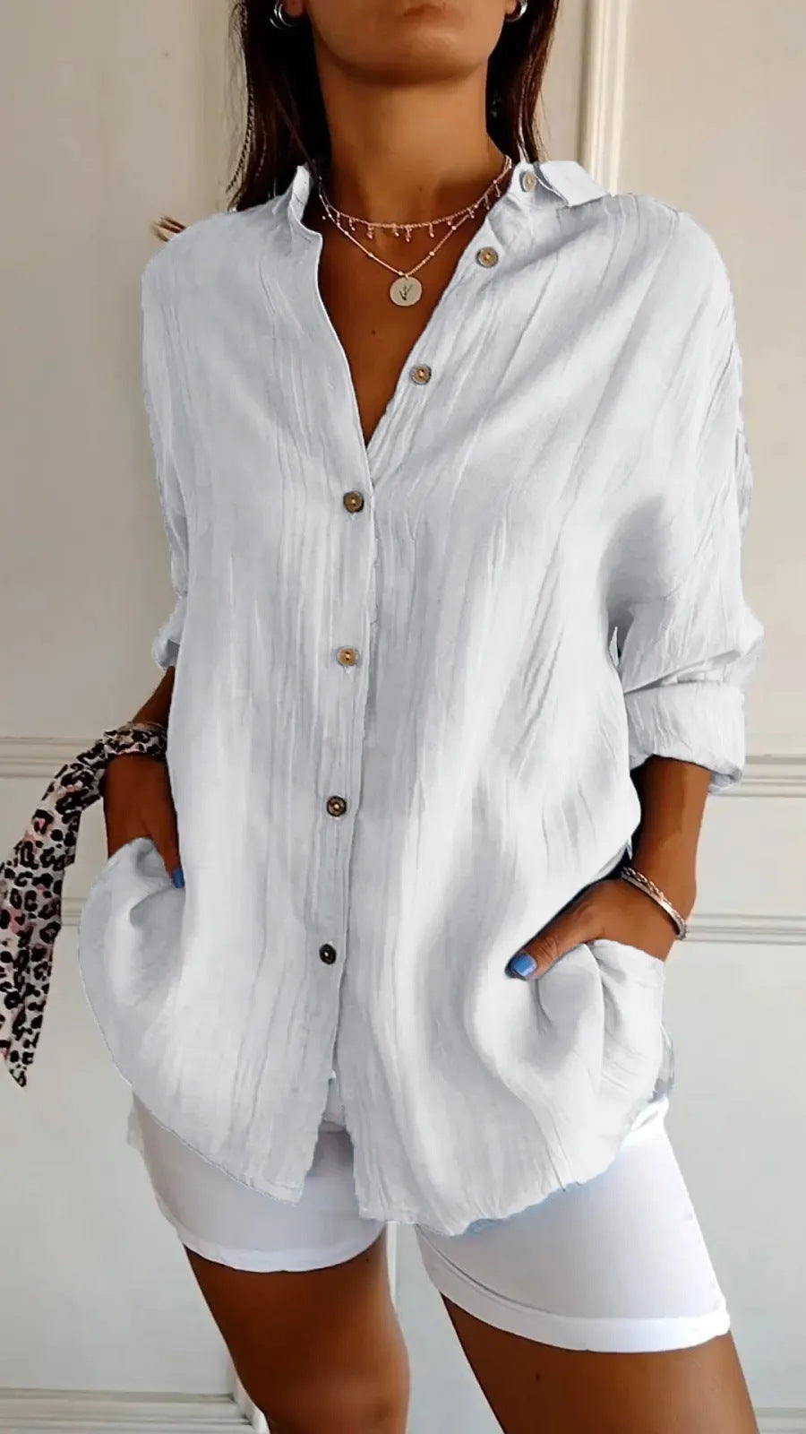 Judith – Lapel Long Sleeve Pleated Shirt