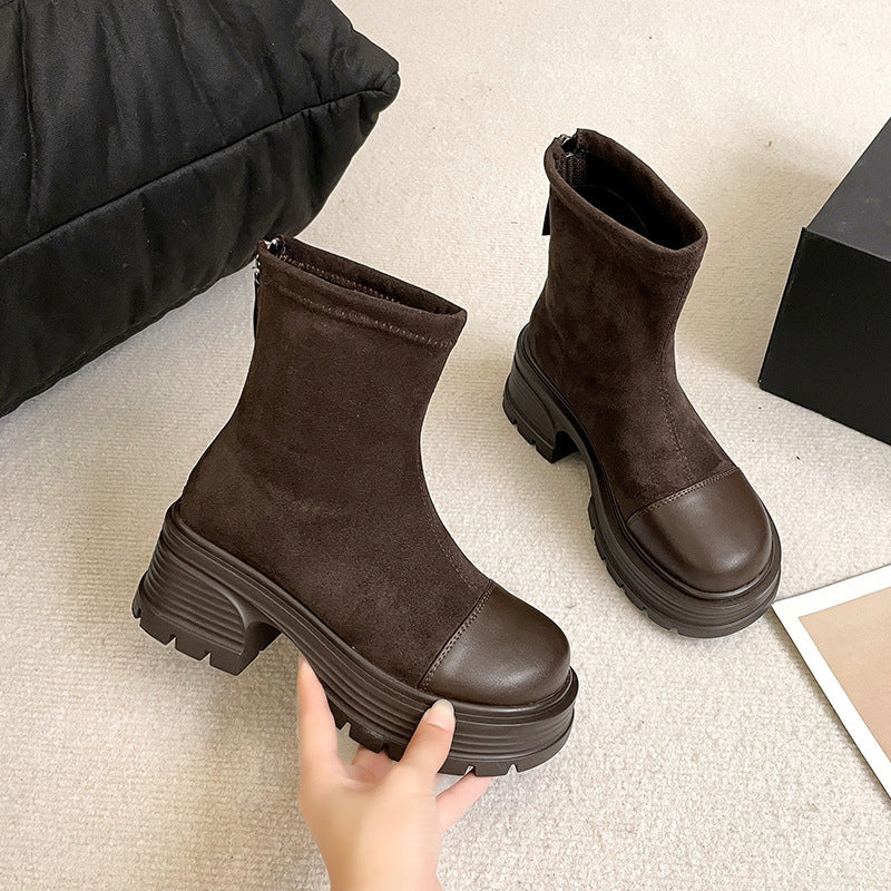 Jasmine – Retro Chunky Heel High-rise Vegan Suede Boots