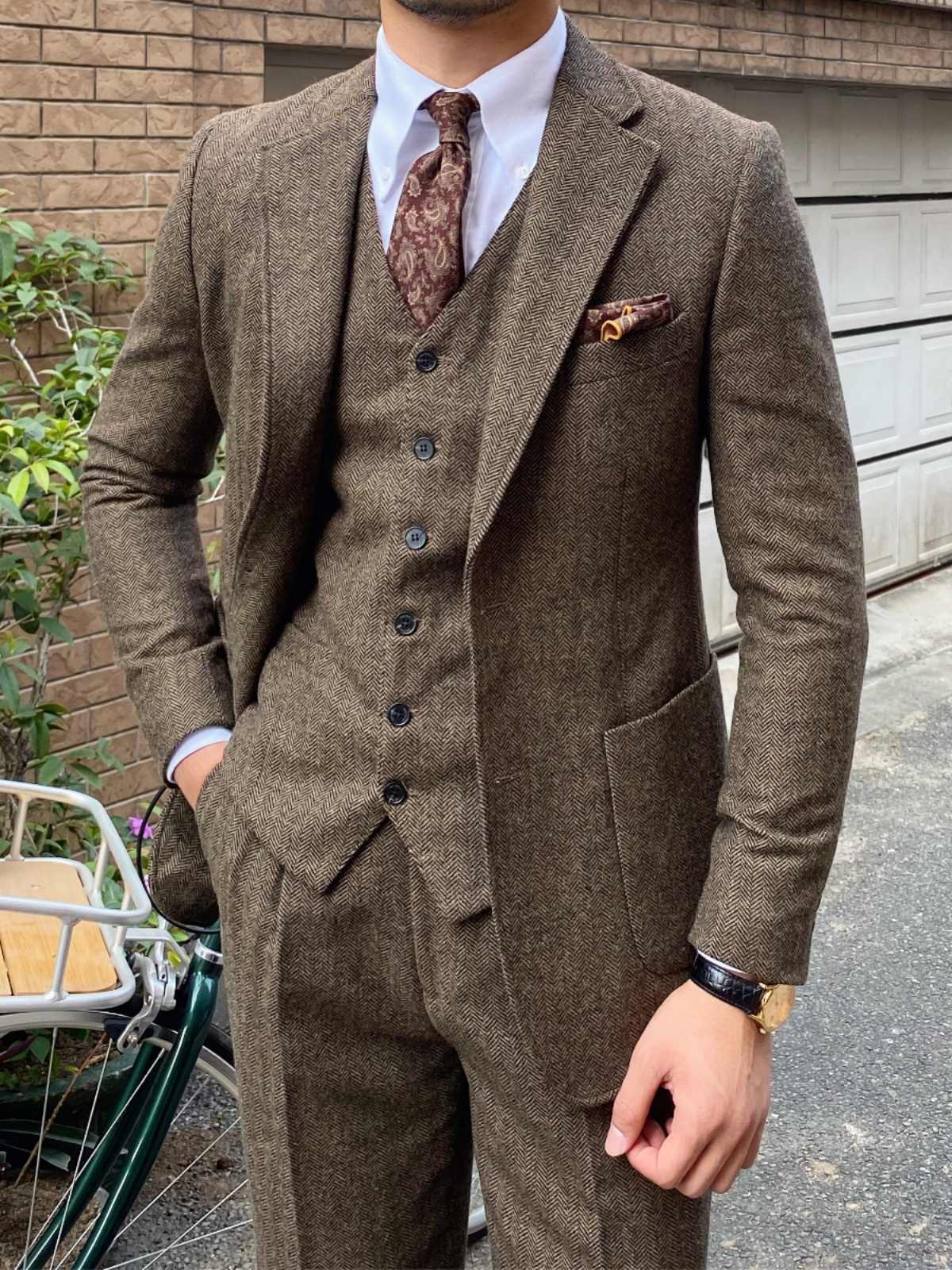 Justin – Retro Herringbone Wool Slim Fit Suit