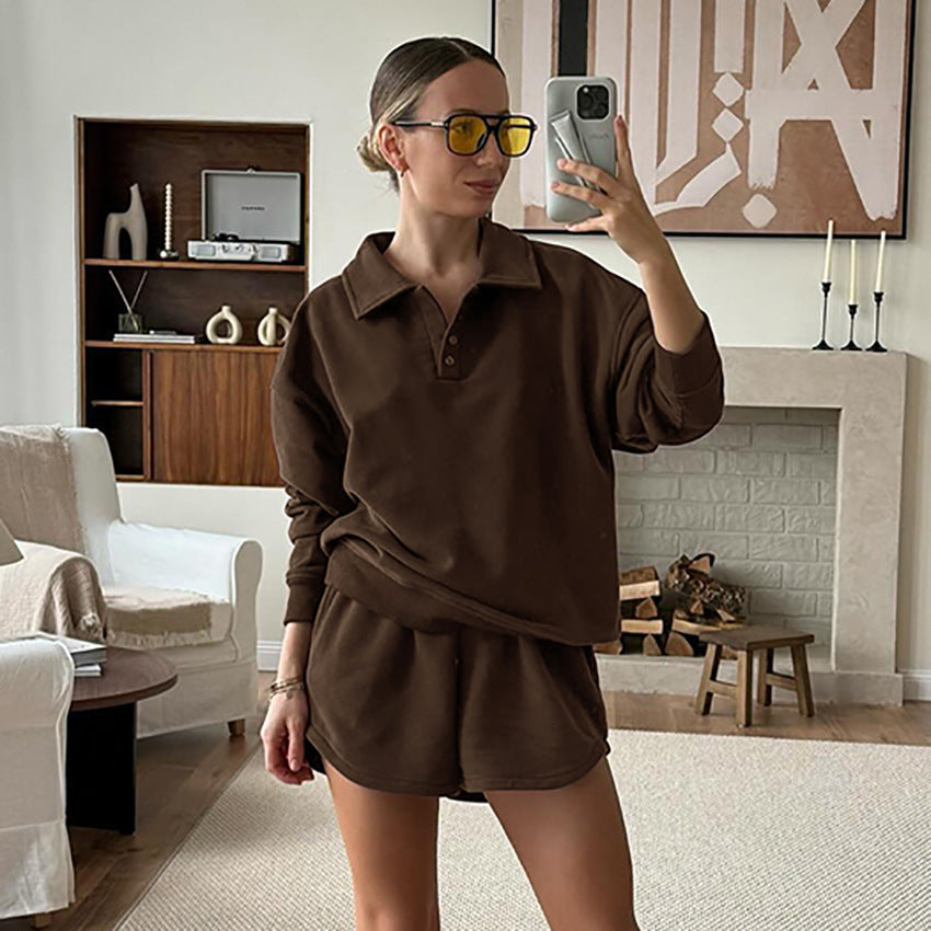 Amelia – Casual Brown Polo Shirt and Shorts Set