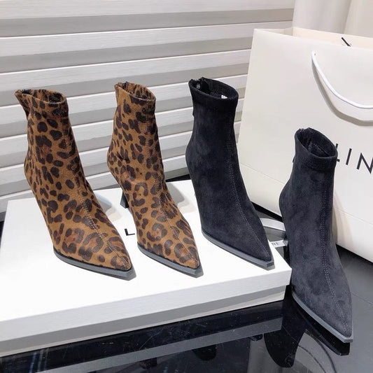 Danielle – Leopard Pointed Toe Stiletto Heel Ankle Boots